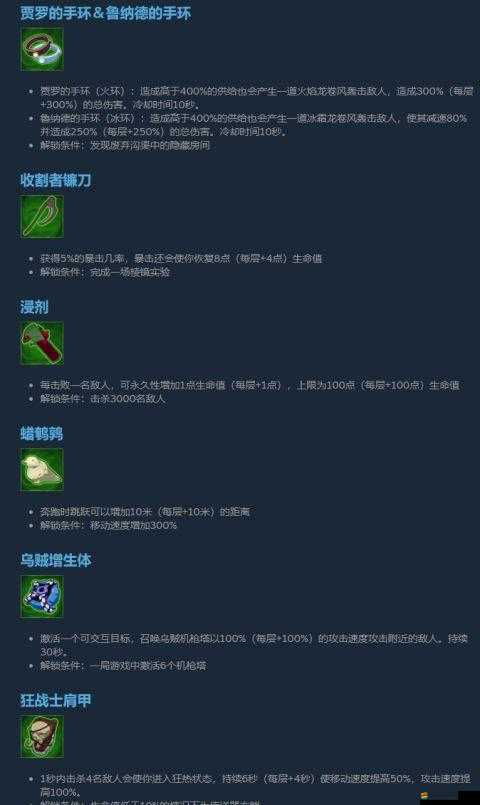 揭秘雨中冒險游戲中的十大神器及其獨特作用與強大效果