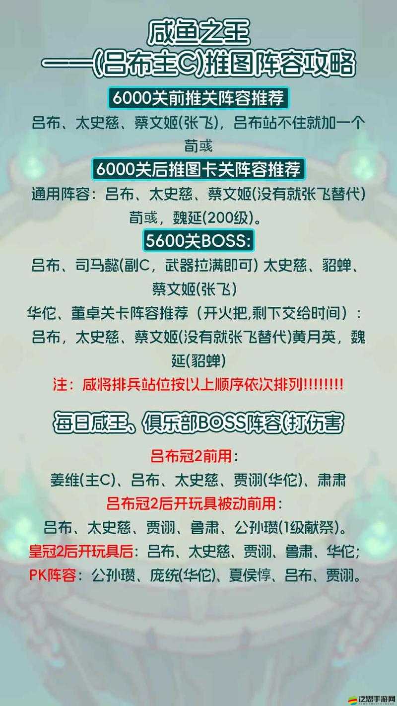 咸魚之王推圖最強陣容2023，全面解析呂布為核心的多套穩定高效陣容推薦